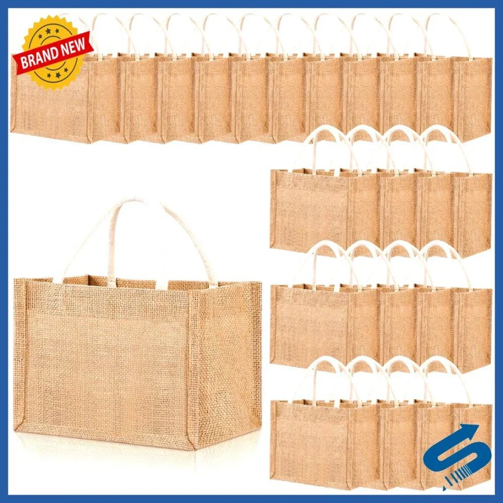 Mini Jute Tote Bags Waterproof Reusable Canvas Wedding DIY Gift Beach